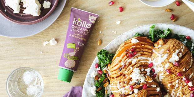 Hasselback Butternut Squash with Kale, Tahini, Feta and Pomegranate Seeds